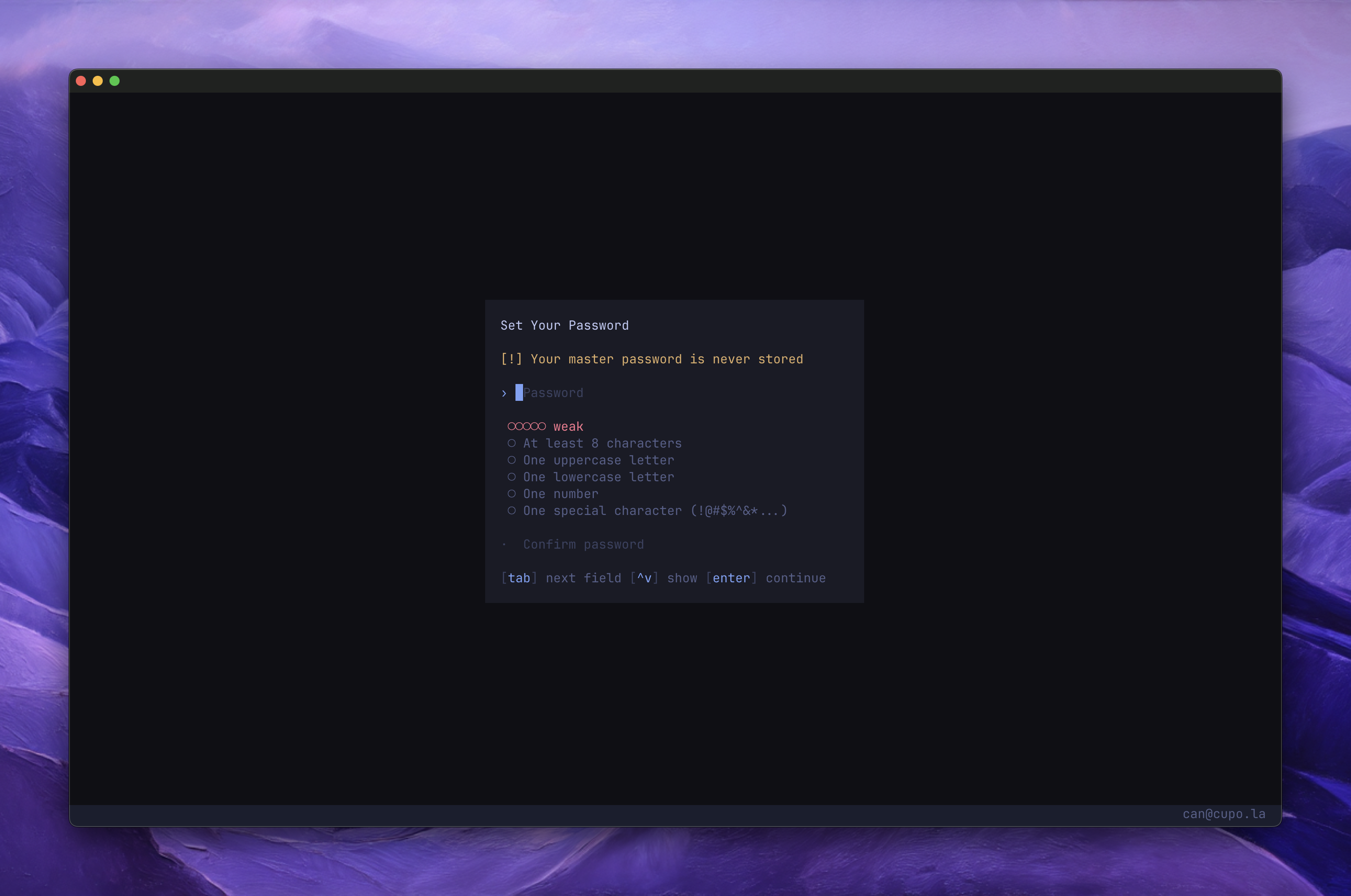 Password setup