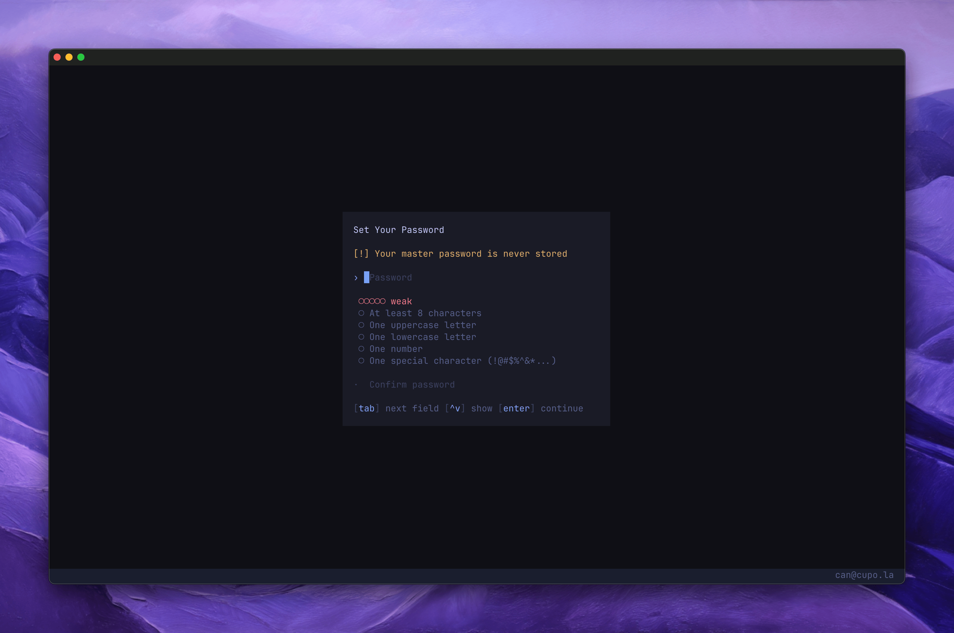 Password setup