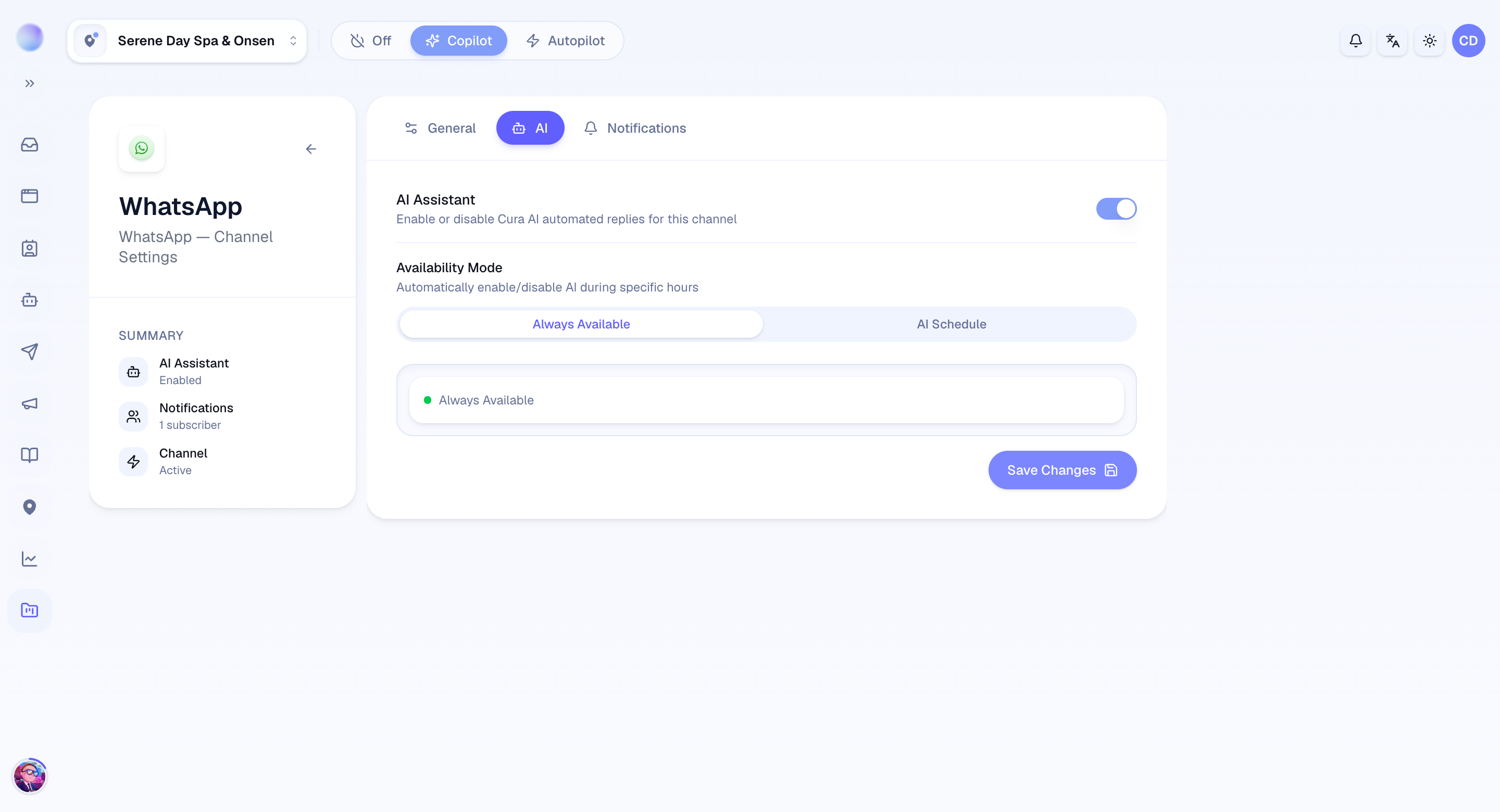 The AI schedule for a channel — set when Cura's AI is active