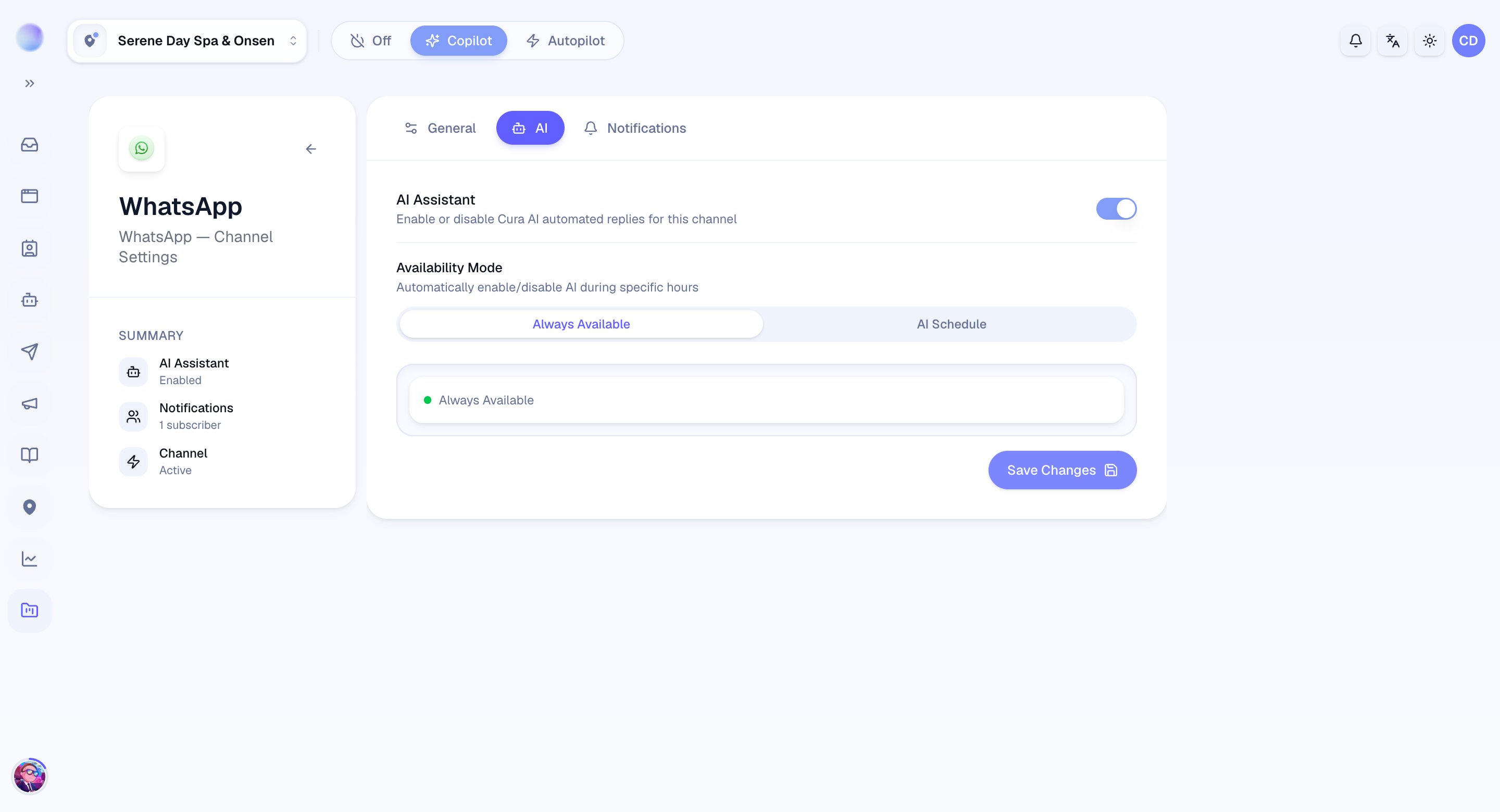 The AI schedule for a channel — set when Cura's AI is active