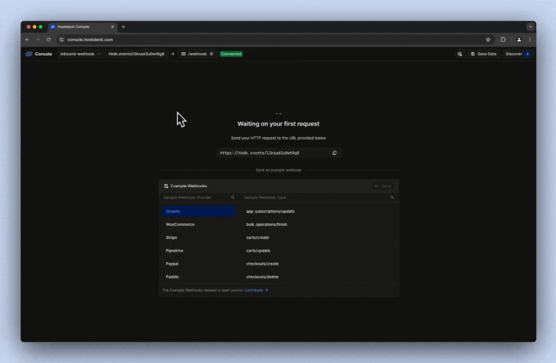 Trigger test webhook, inspect webhook payload, and view the localhost server response