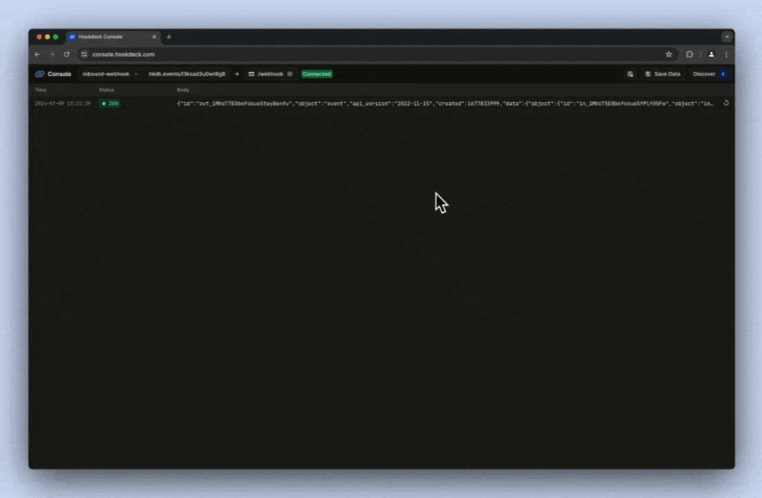 Inbound webhook from Vonage SMS API handled in the Hookdeck Console