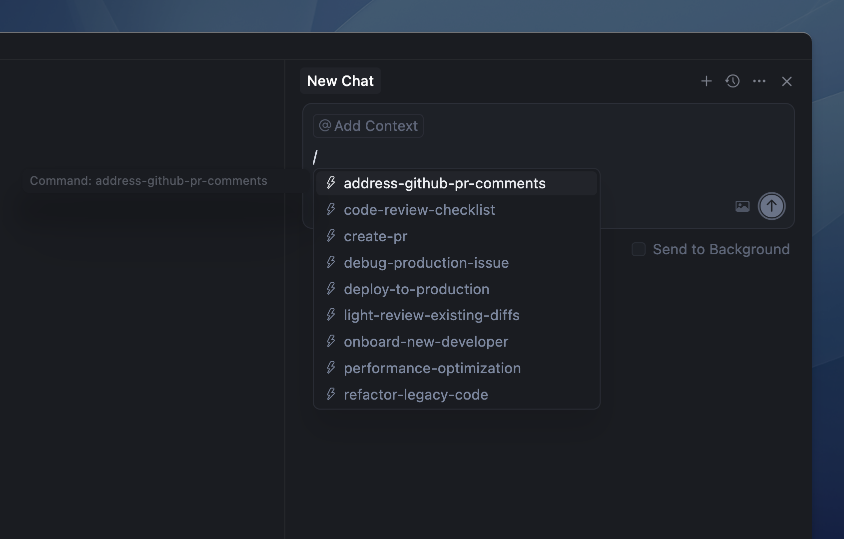 Commands input example