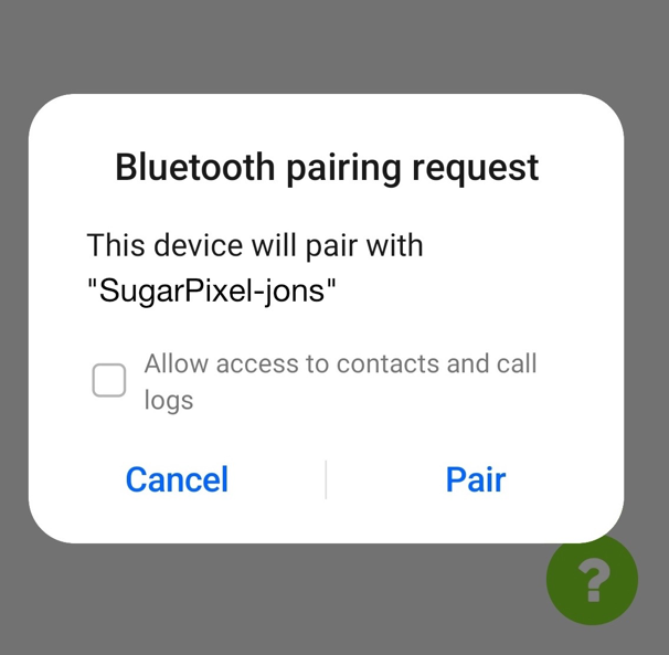 Bluetooth pairing prompt on phone