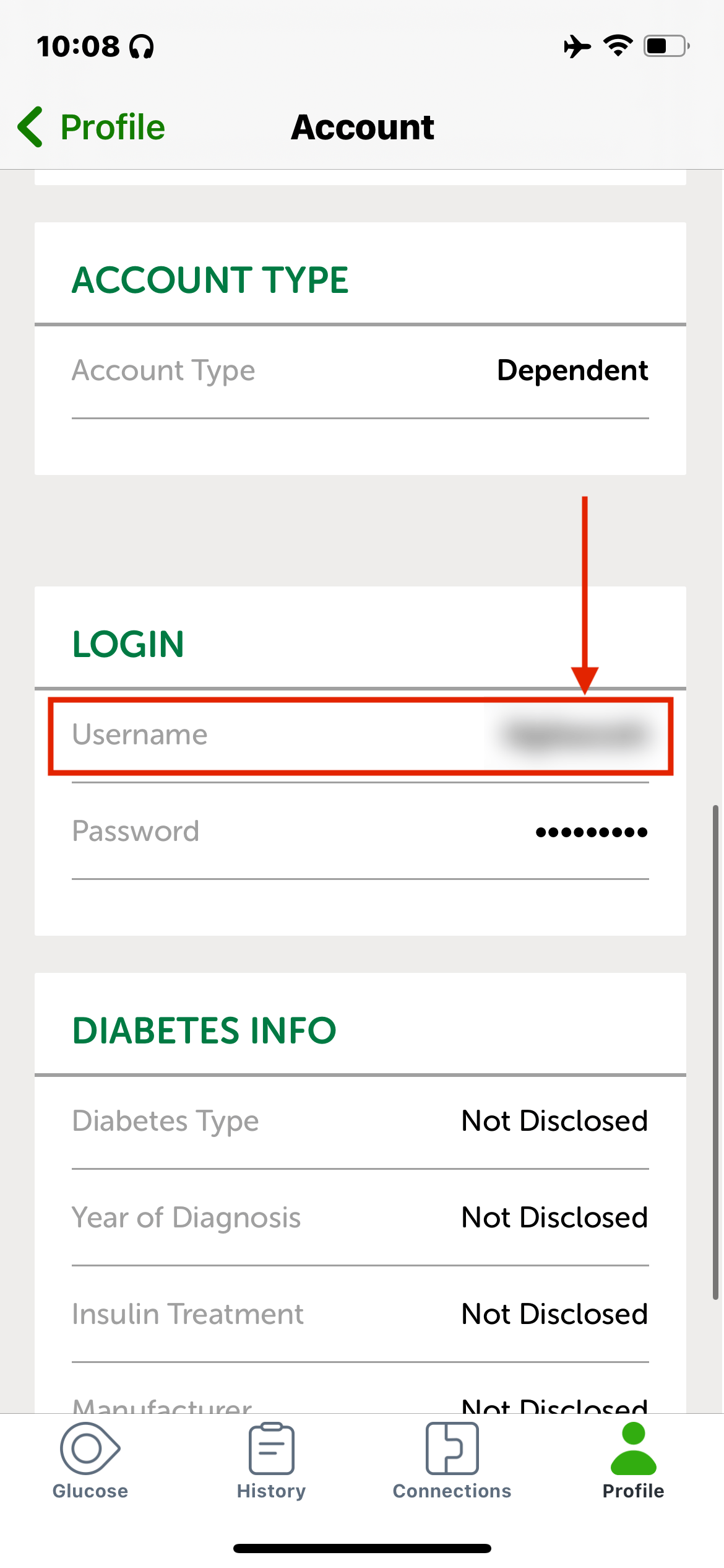 Dexcom App Account Screen