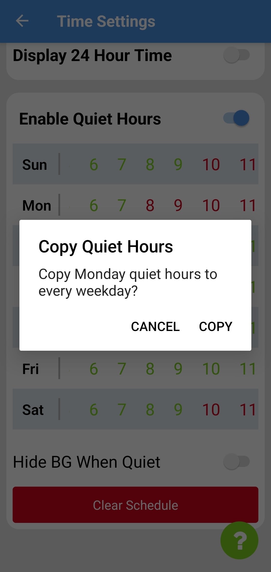 Copy Day feature