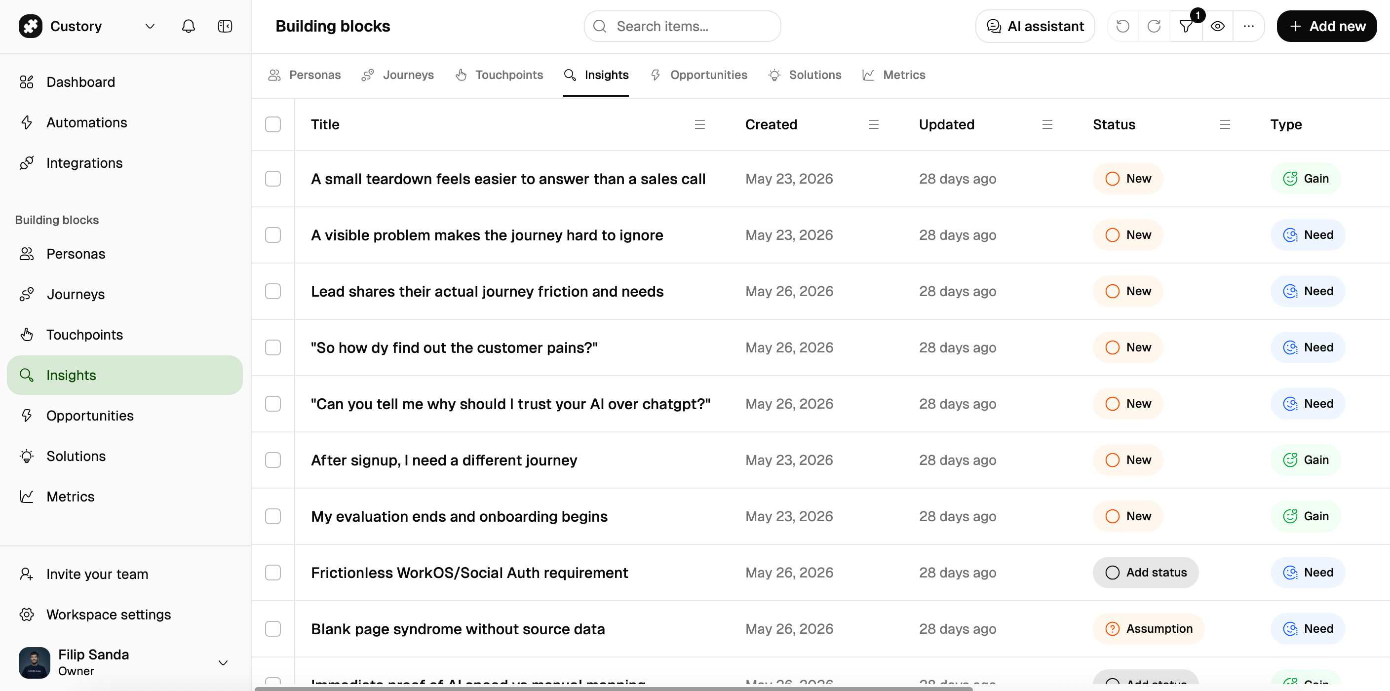 Custory blocks repository in light mode