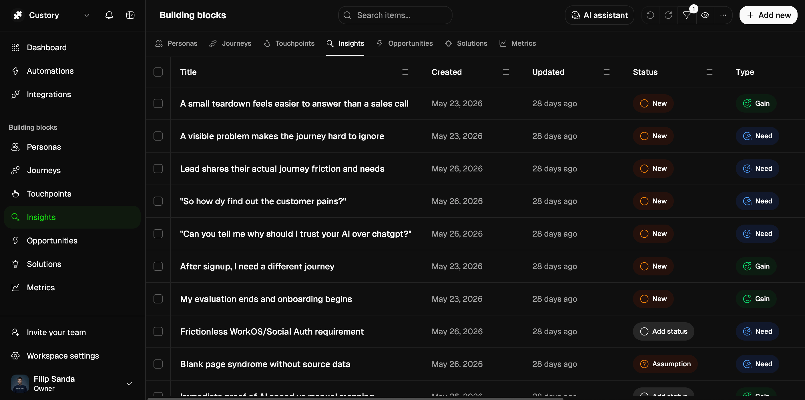Custory blocks repository in dark mode