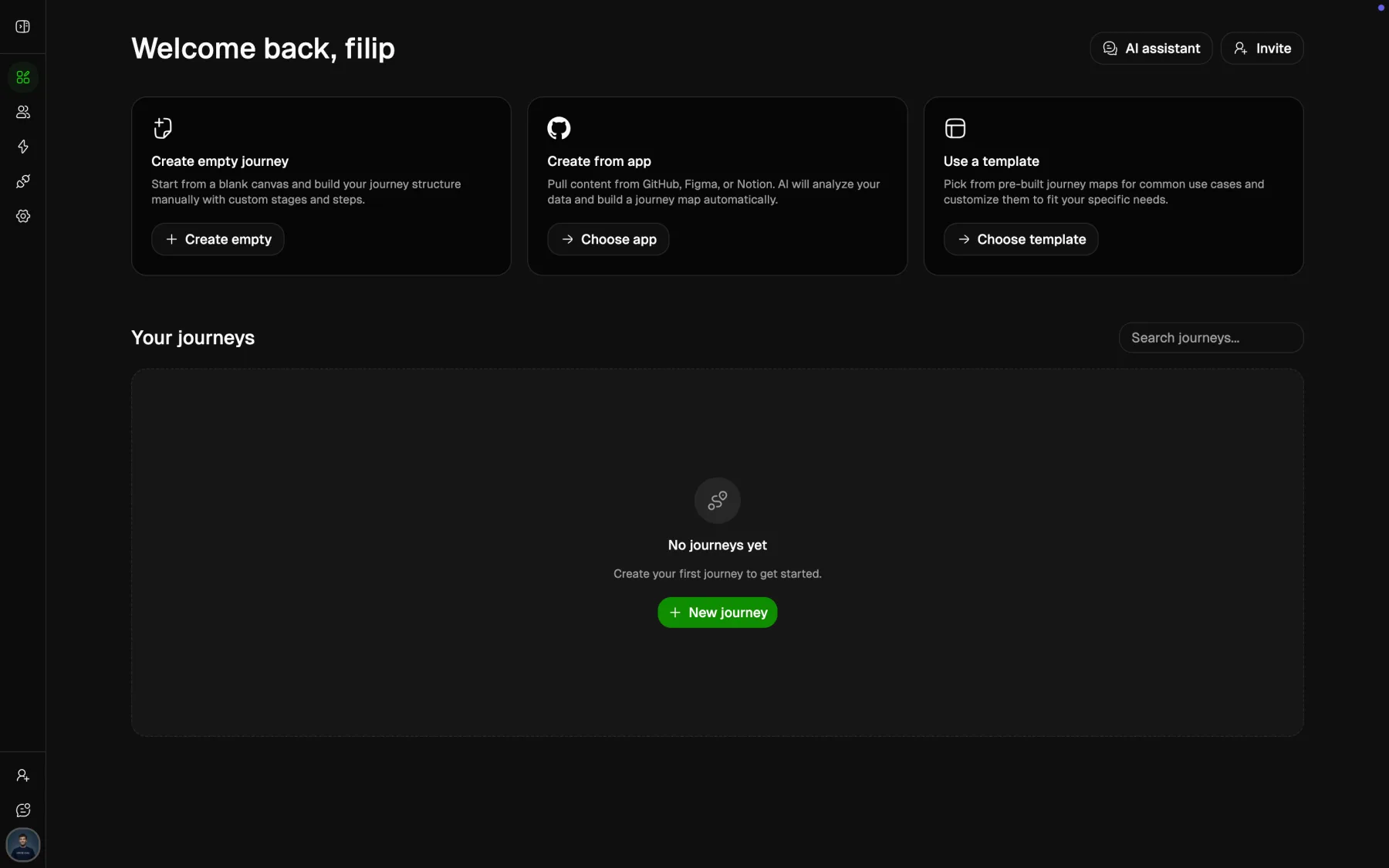 Custory workspace dashboard in dark mode
