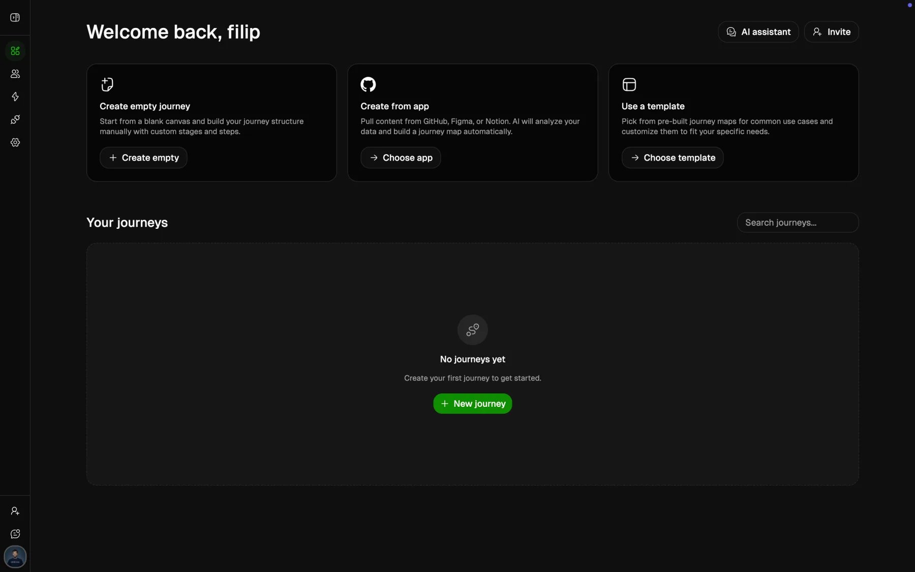 Custory workspace dashboard in dark mode