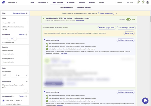 Top 50 results with Export to google sheet, then the confirm sheet dialog
