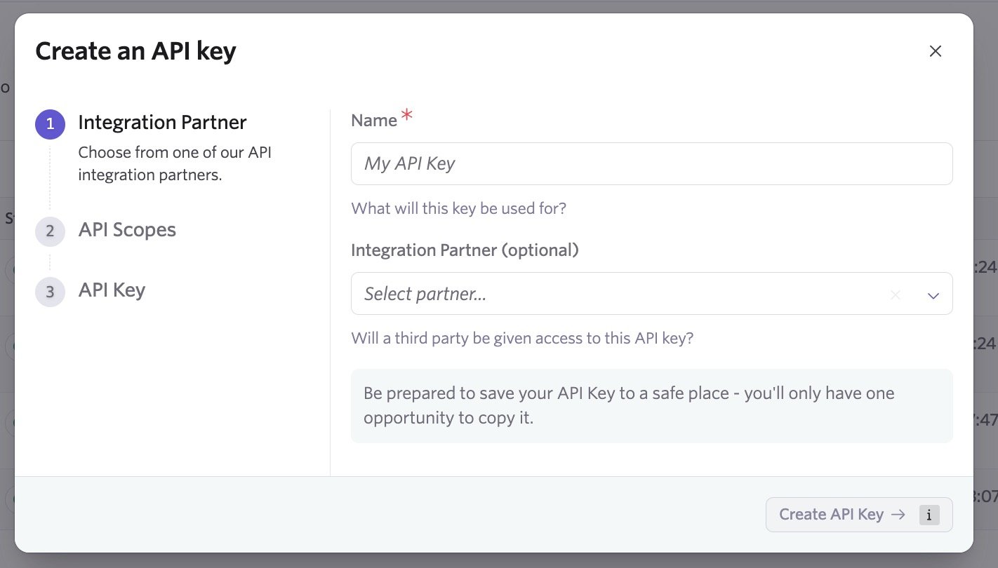 Ashby create-an-API-key wizard from Ashby’s API key guide