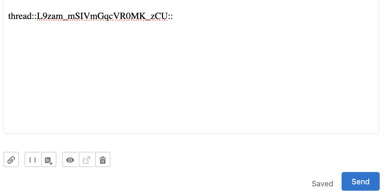 Email draft in a "Saved" state