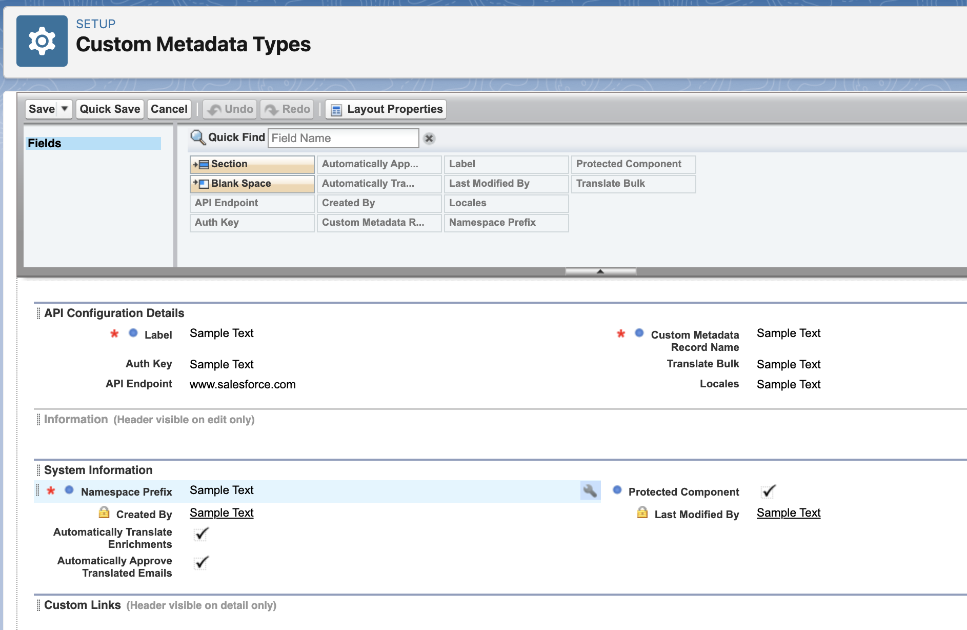 Layout editor for adding new fields