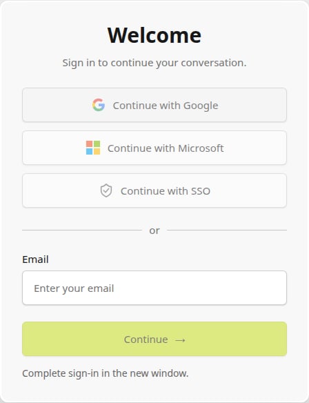 Welcome sign-in window waiting for authentication in a second provider window
