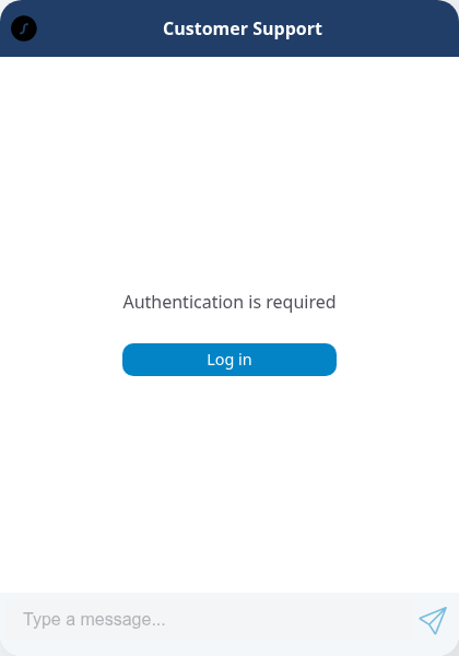 Customer Support widget showing Authentication is required and a Log in button