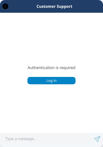 Customer Support widget showing Authentication is required and a Log in button