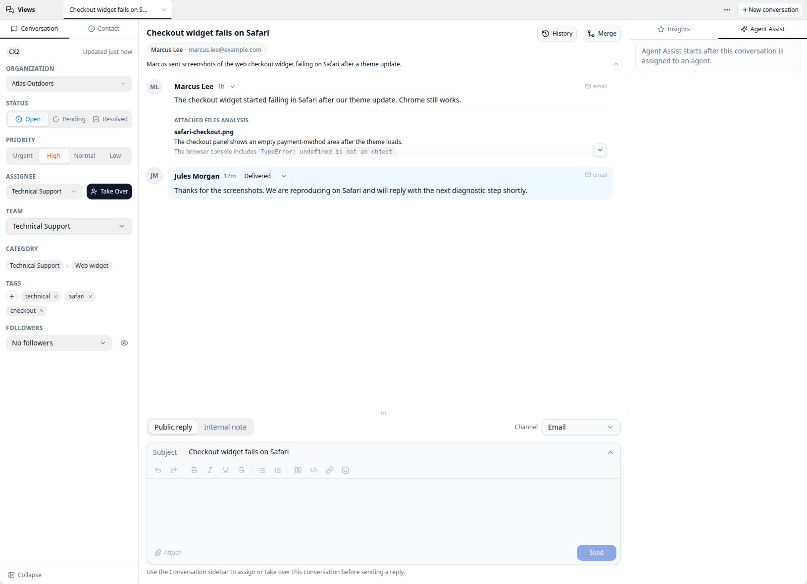 CXP inbound email showing a collapsed attached-files analysis section