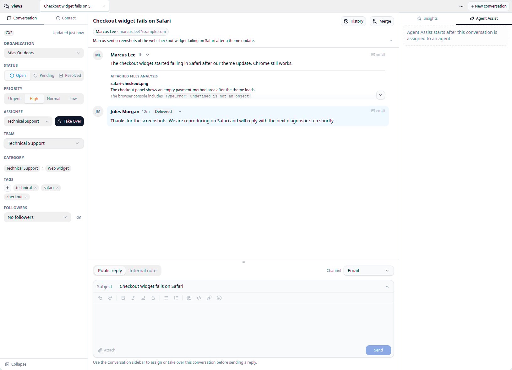 CXP inbound email showing a collapsed attached-files analysis section