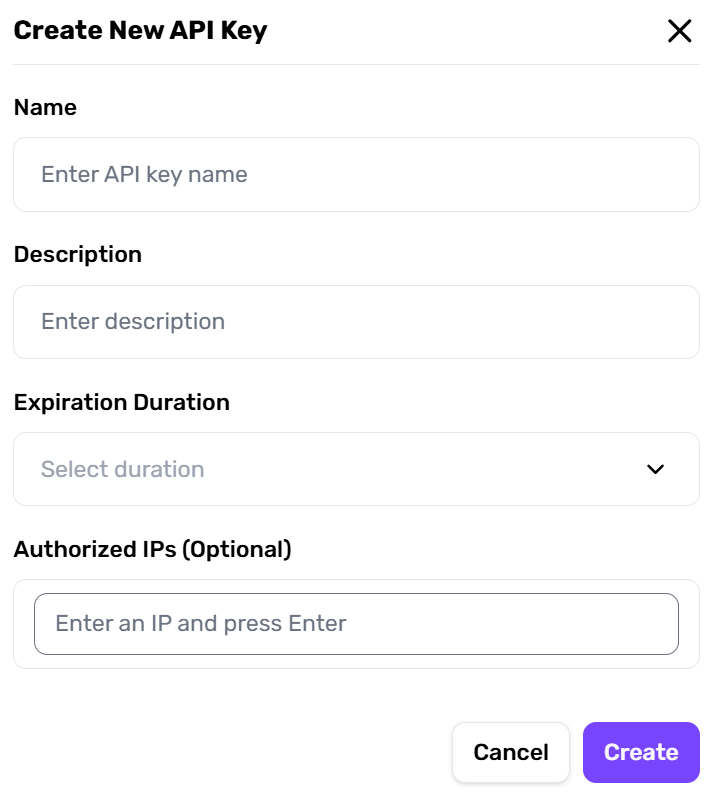Create API Key Modal