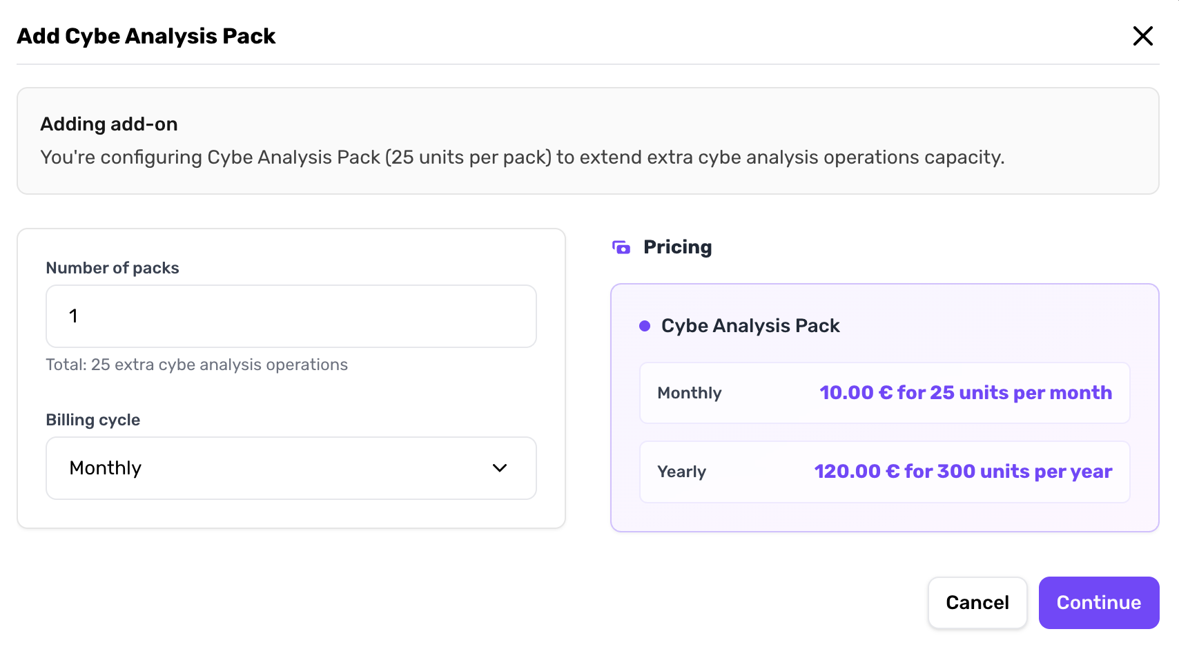Add-on Purchase Modal
