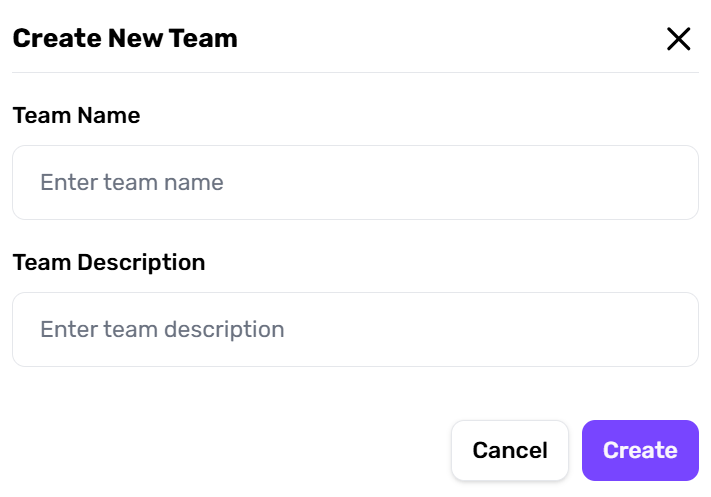 Create Team Popup
