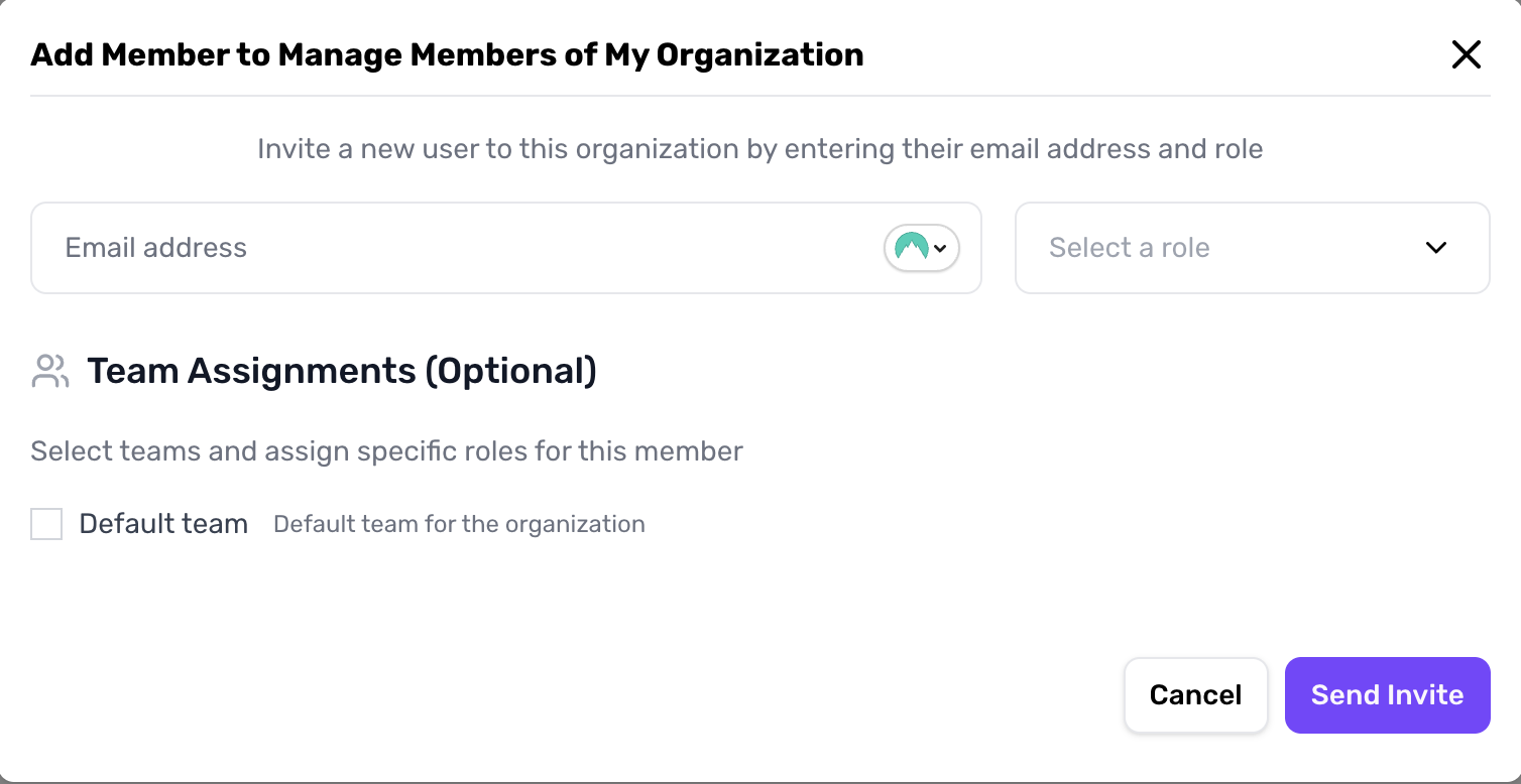 Invite Organization Member Popup