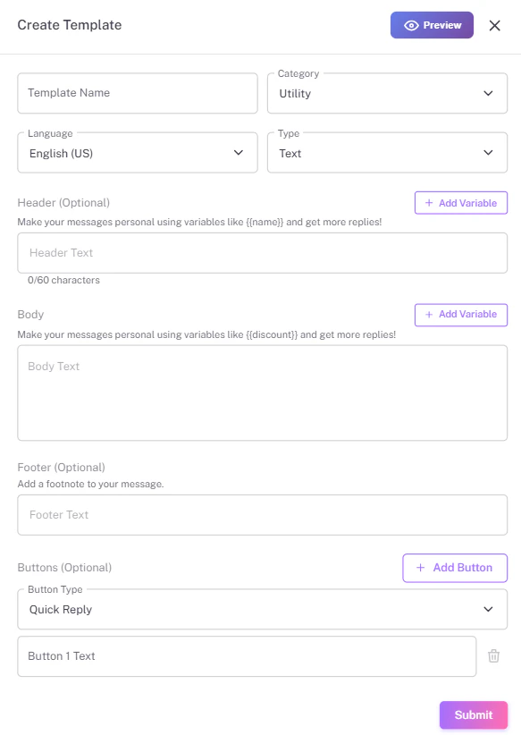 Create Template Form Light