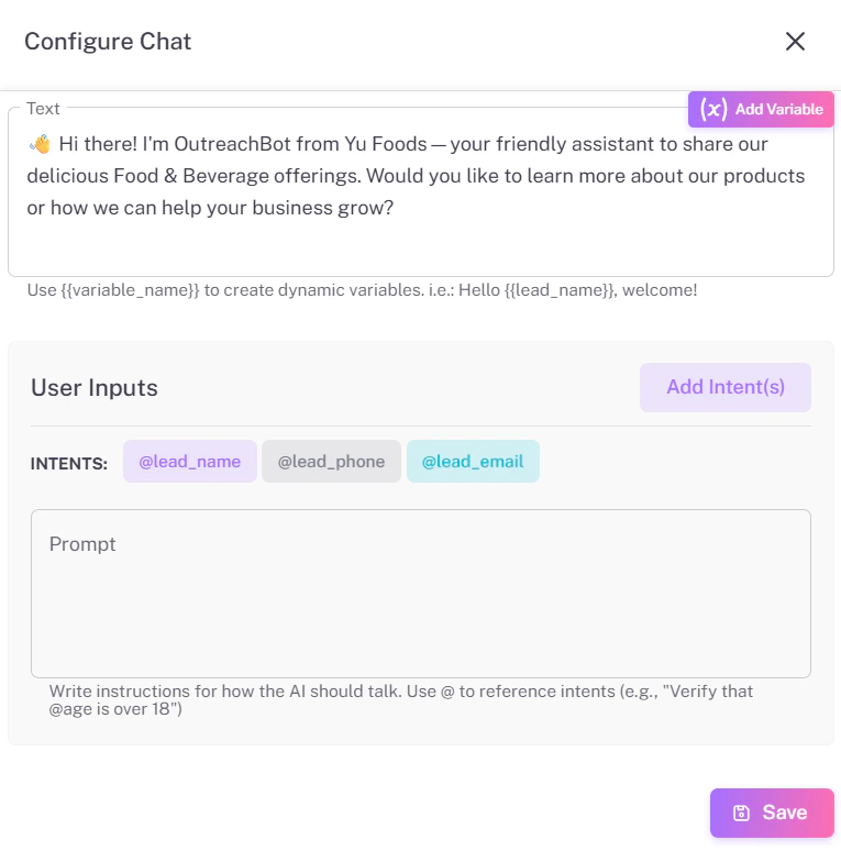 Web Bot Configure Chat Light