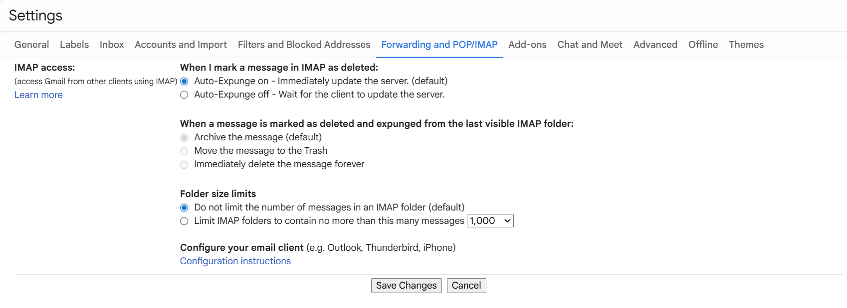 Gmail IMAP Settings Light