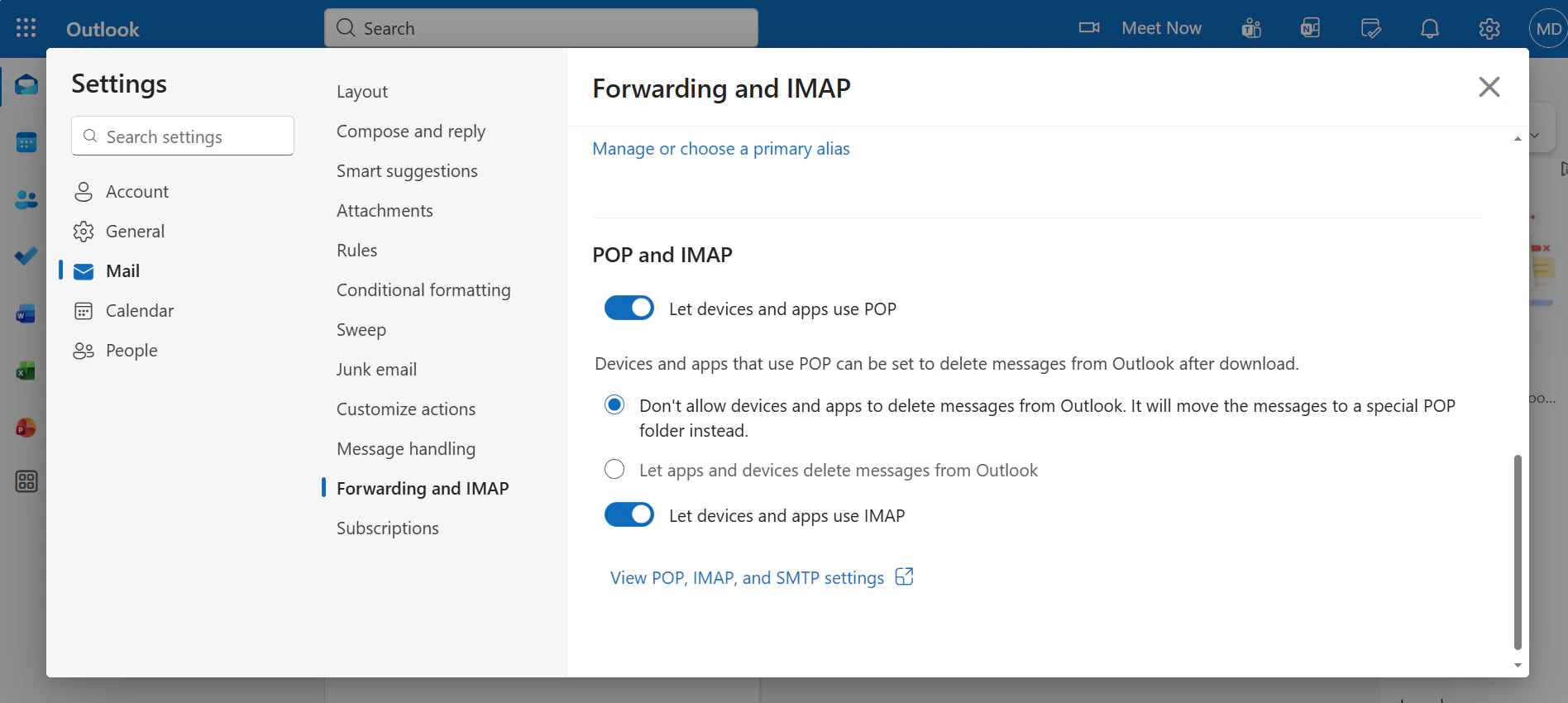 Outlook Sync Settings Light