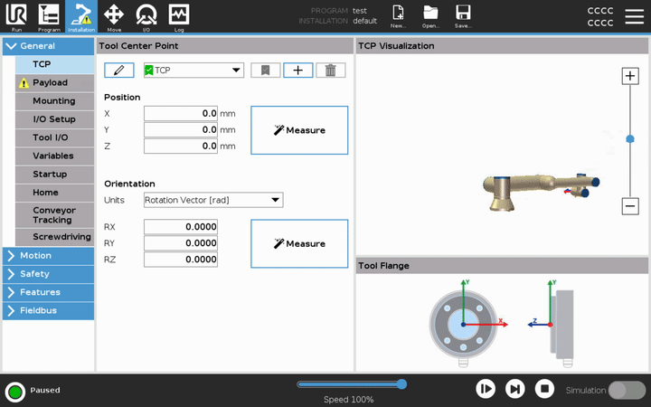 UR Sim teach pendant — program, run, arm moving