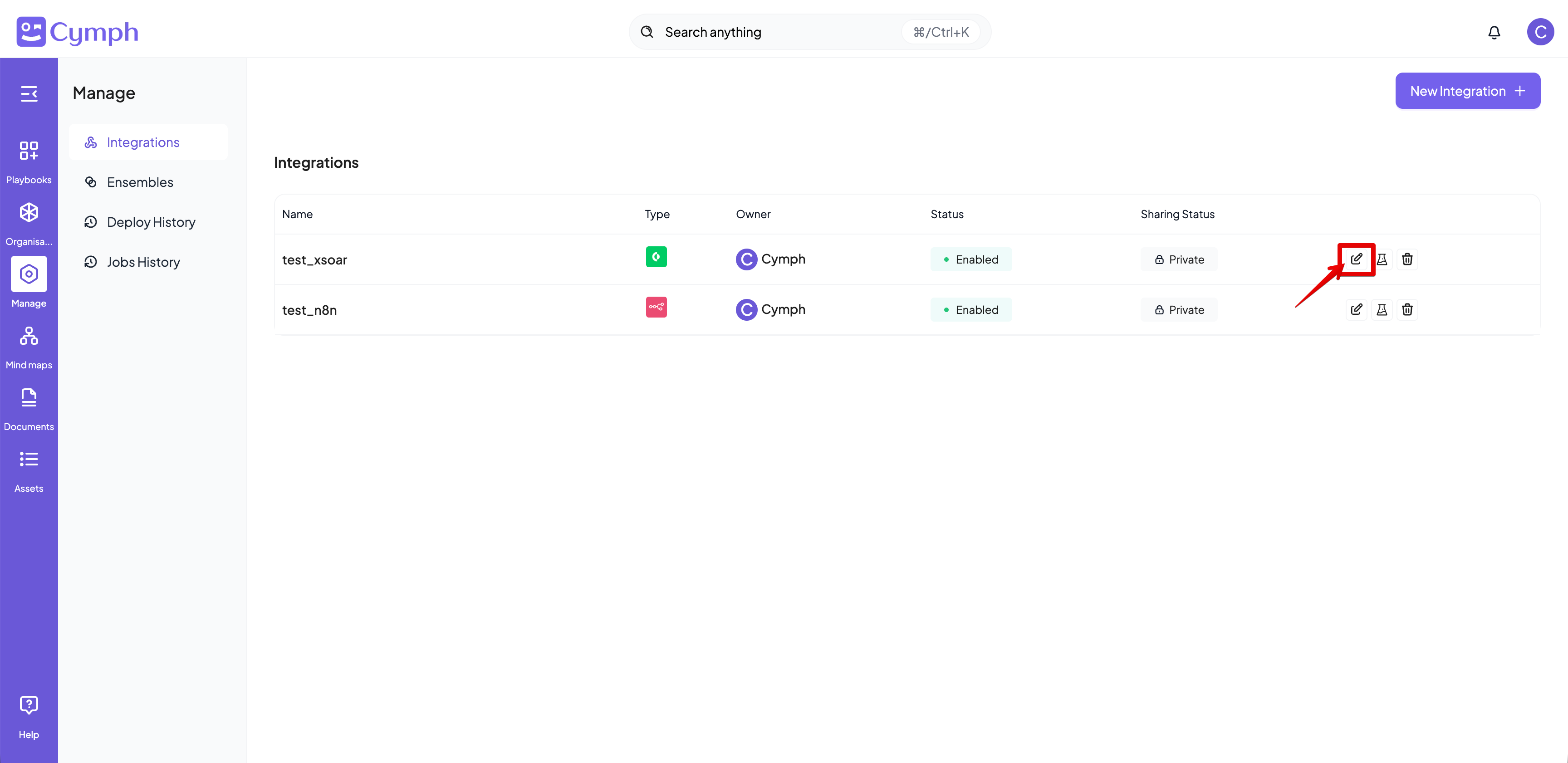 Integration Edit Button