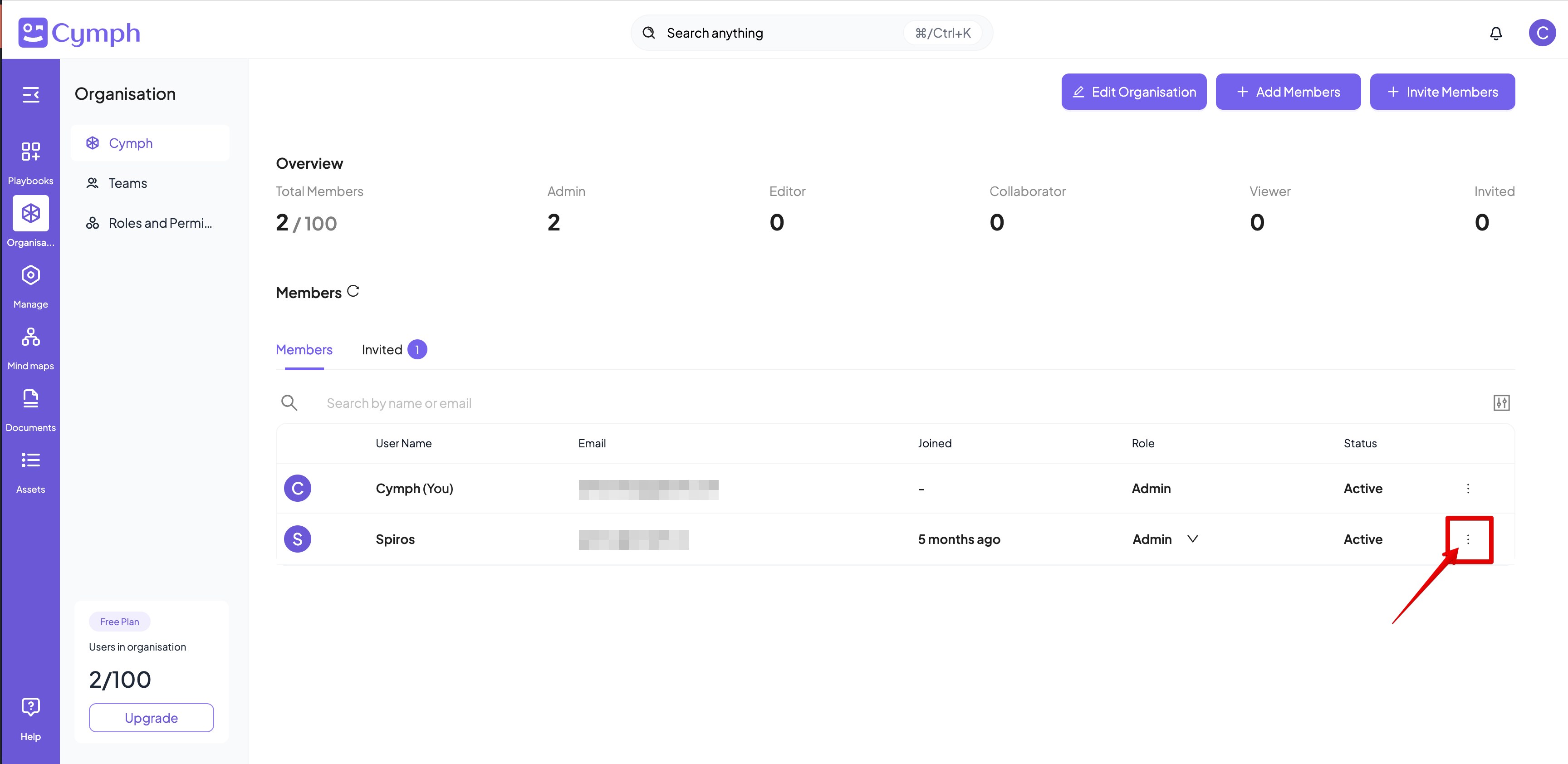 Onprem Org Action Menu