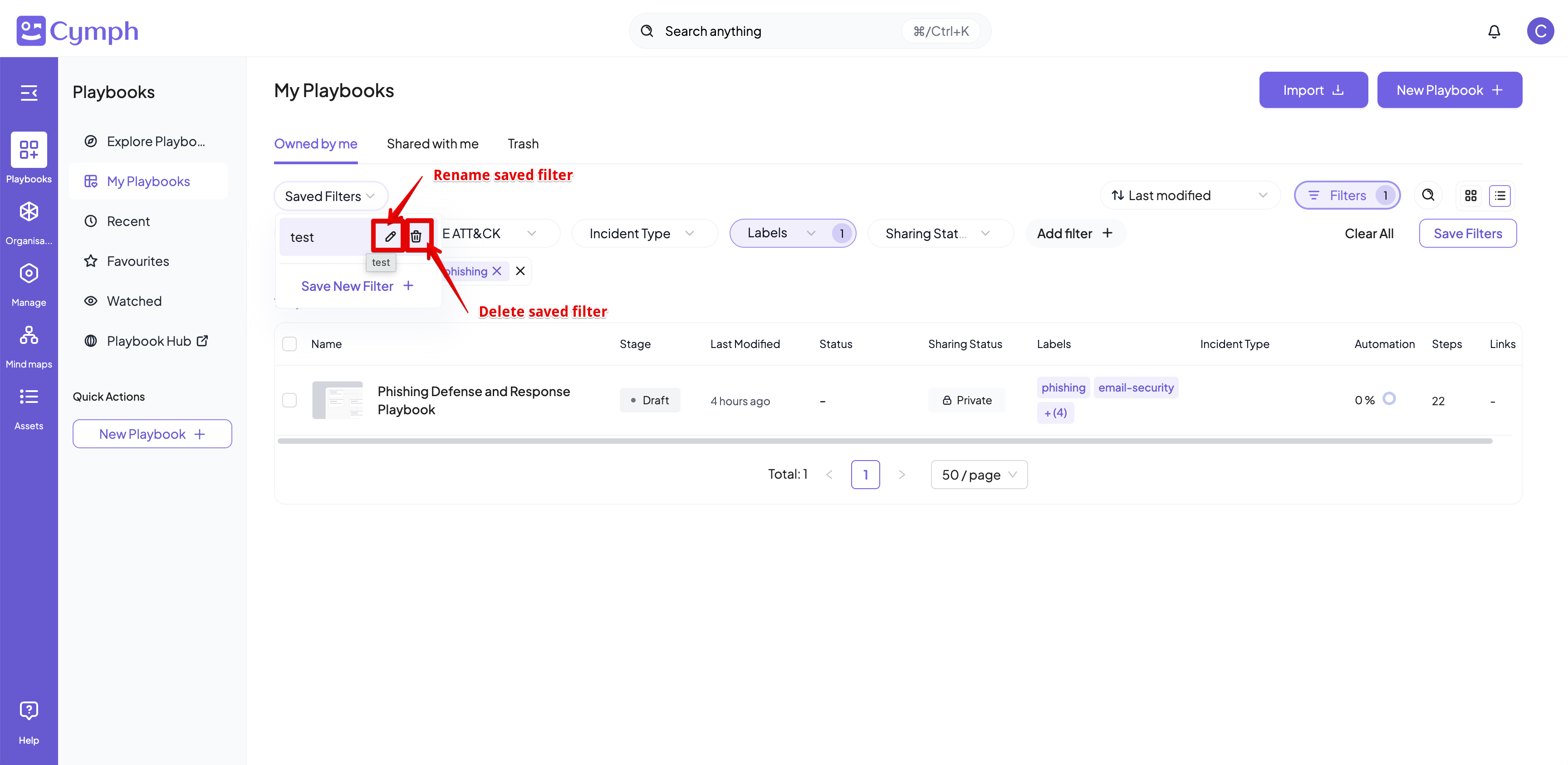 Saved Filter Actions