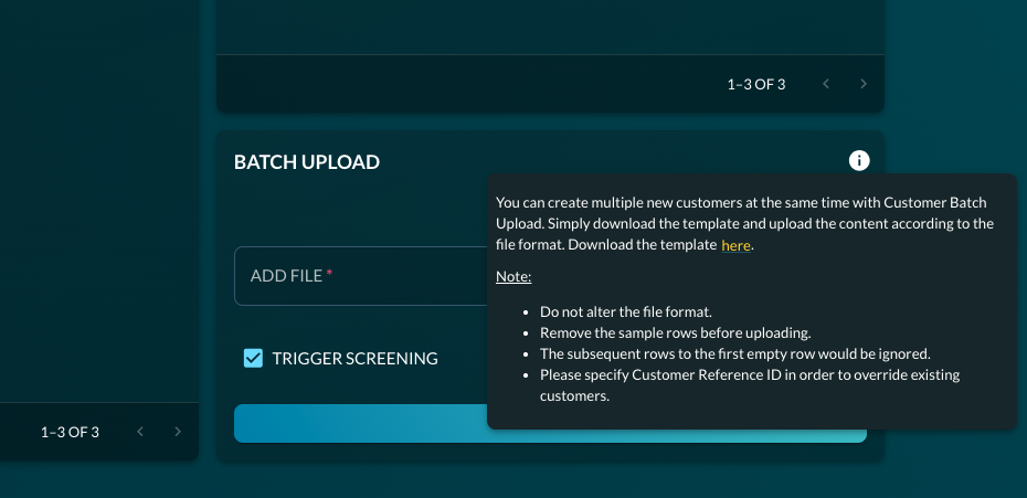 Location of the batch upload file template