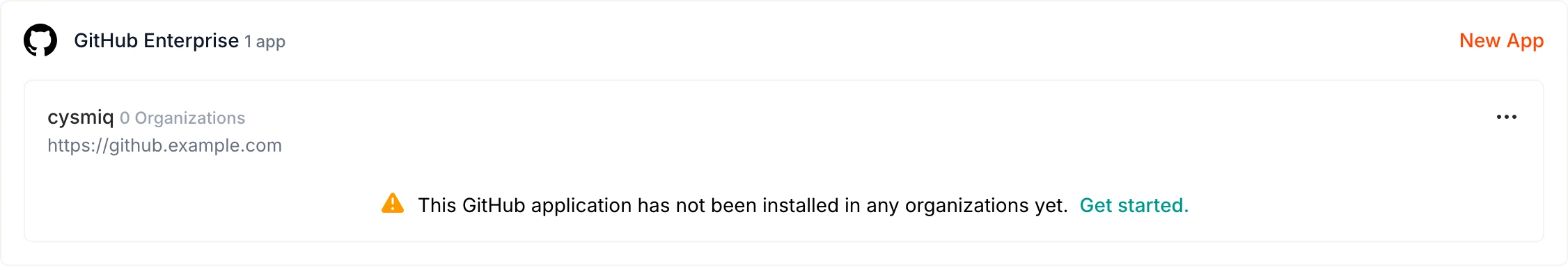 GitHub Enterprise integration showing 0 Organizations with a prompt to get started.