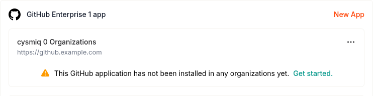 GitHub Enterprise integration showing 0 Organizations with a prompt to get started.