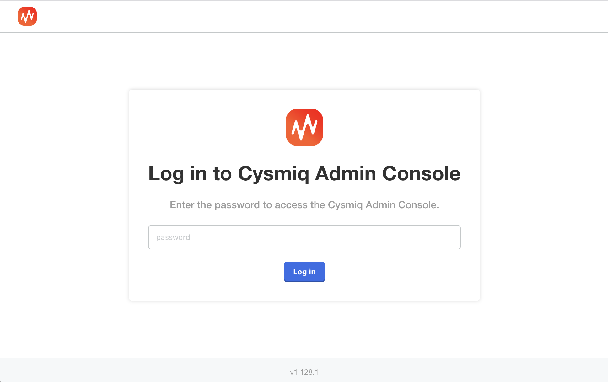 Cysmiq Admin Console login screen with a password field.
