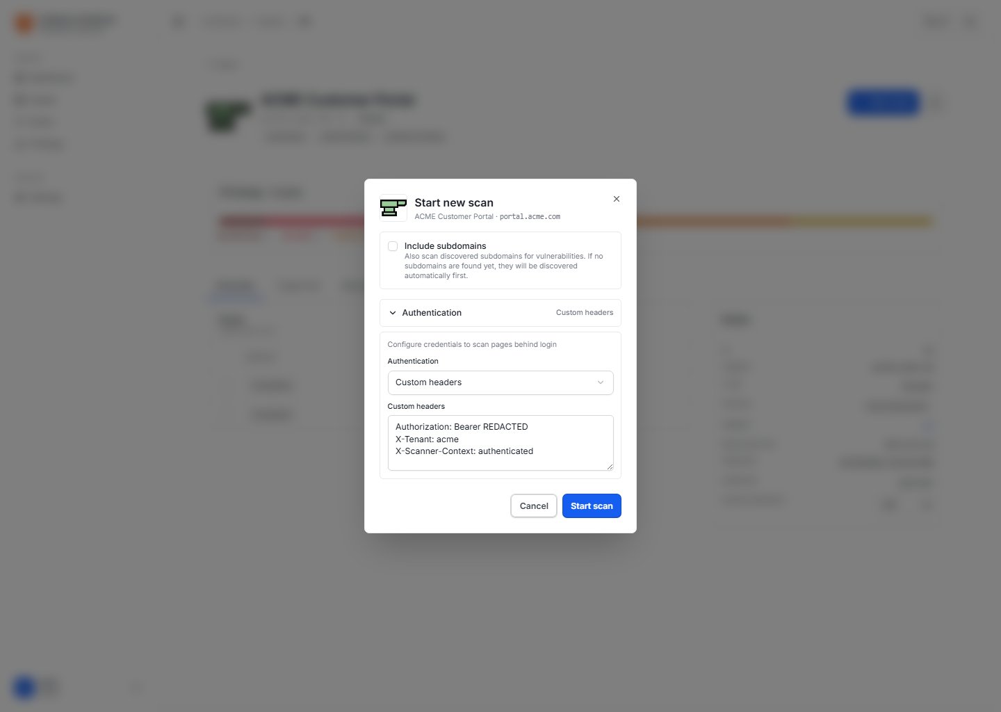 Authenticated scan configuration