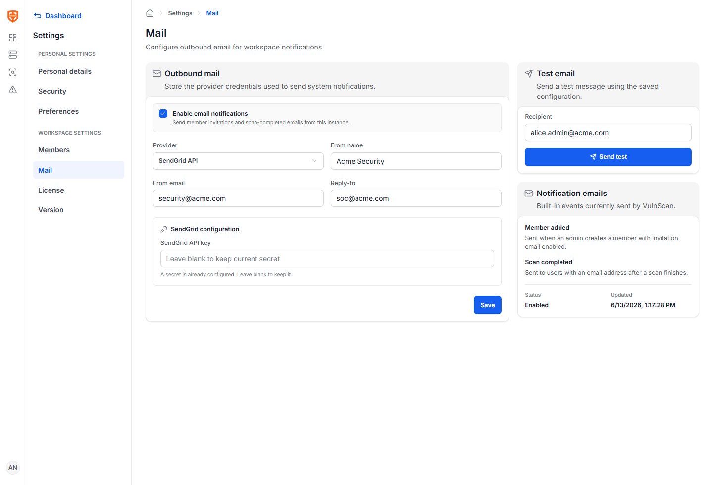 Mail settings