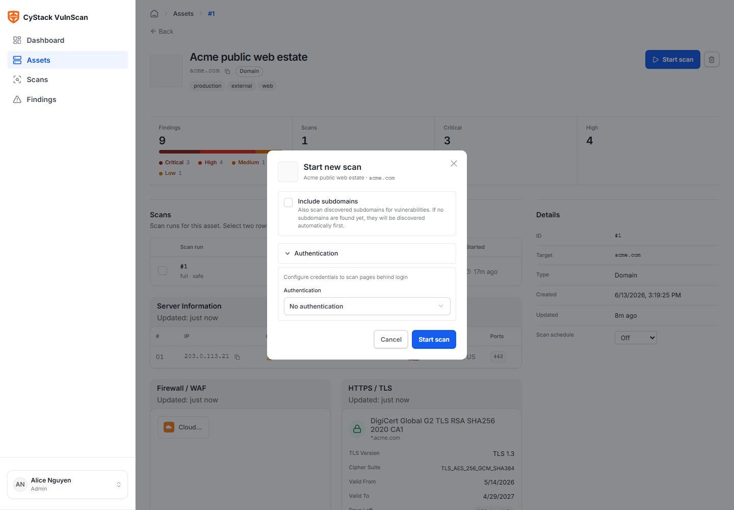 Start a vulnerability scan