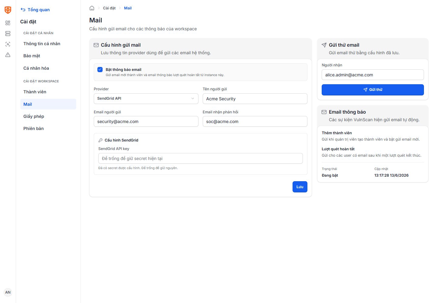 Cài đặt email