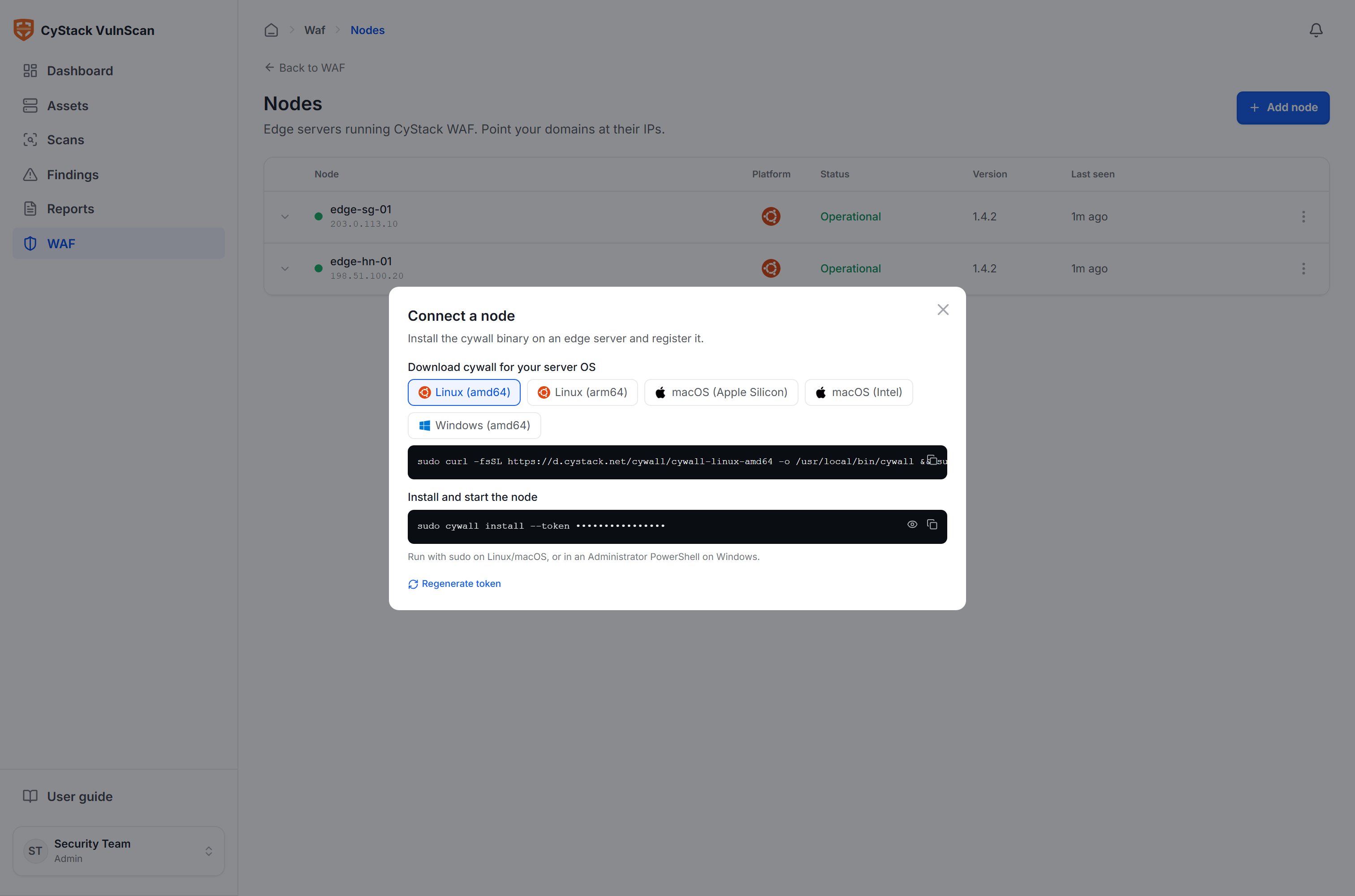 Node installation guide window