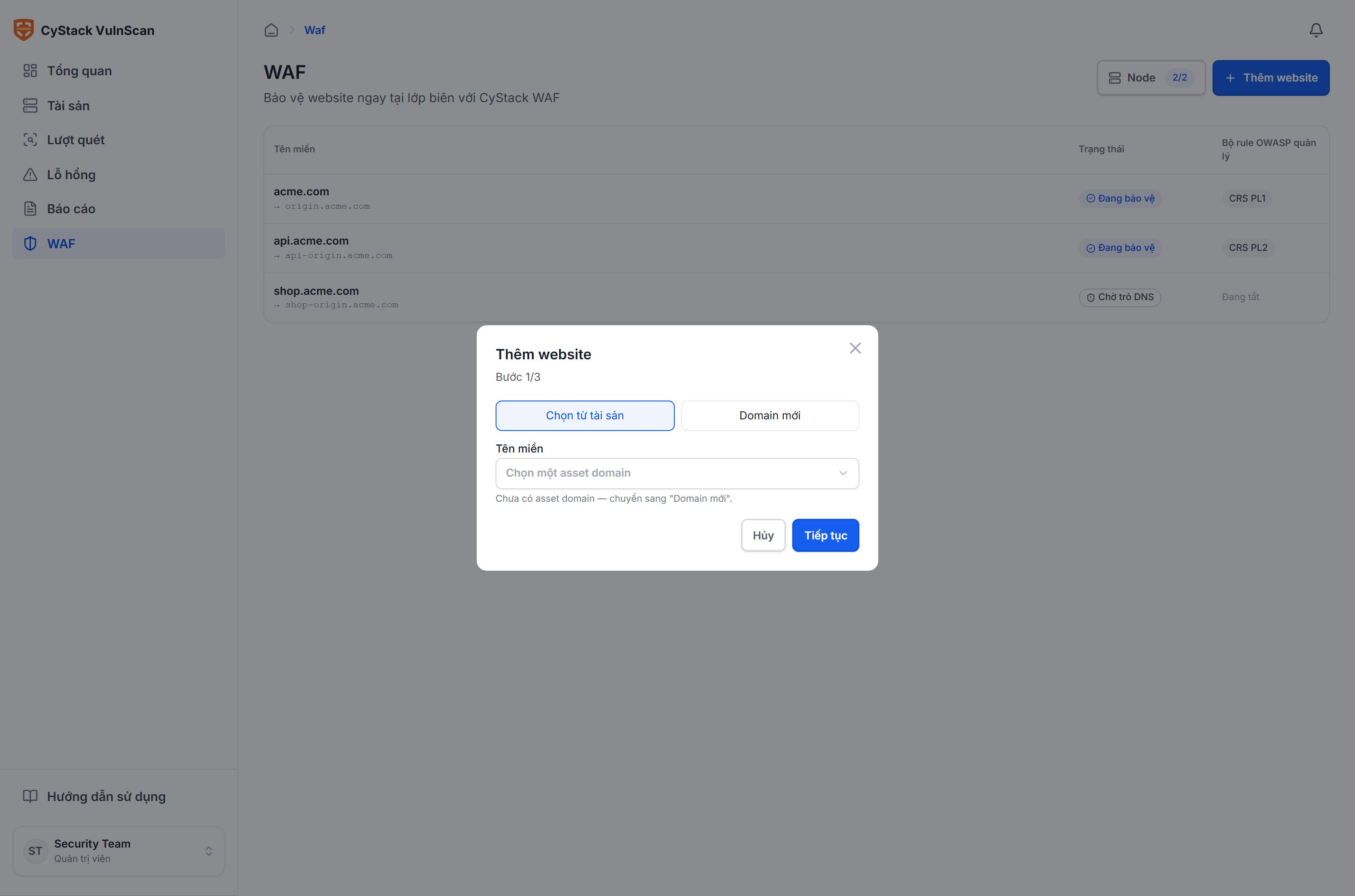 Trình hướng dẫn thêm website