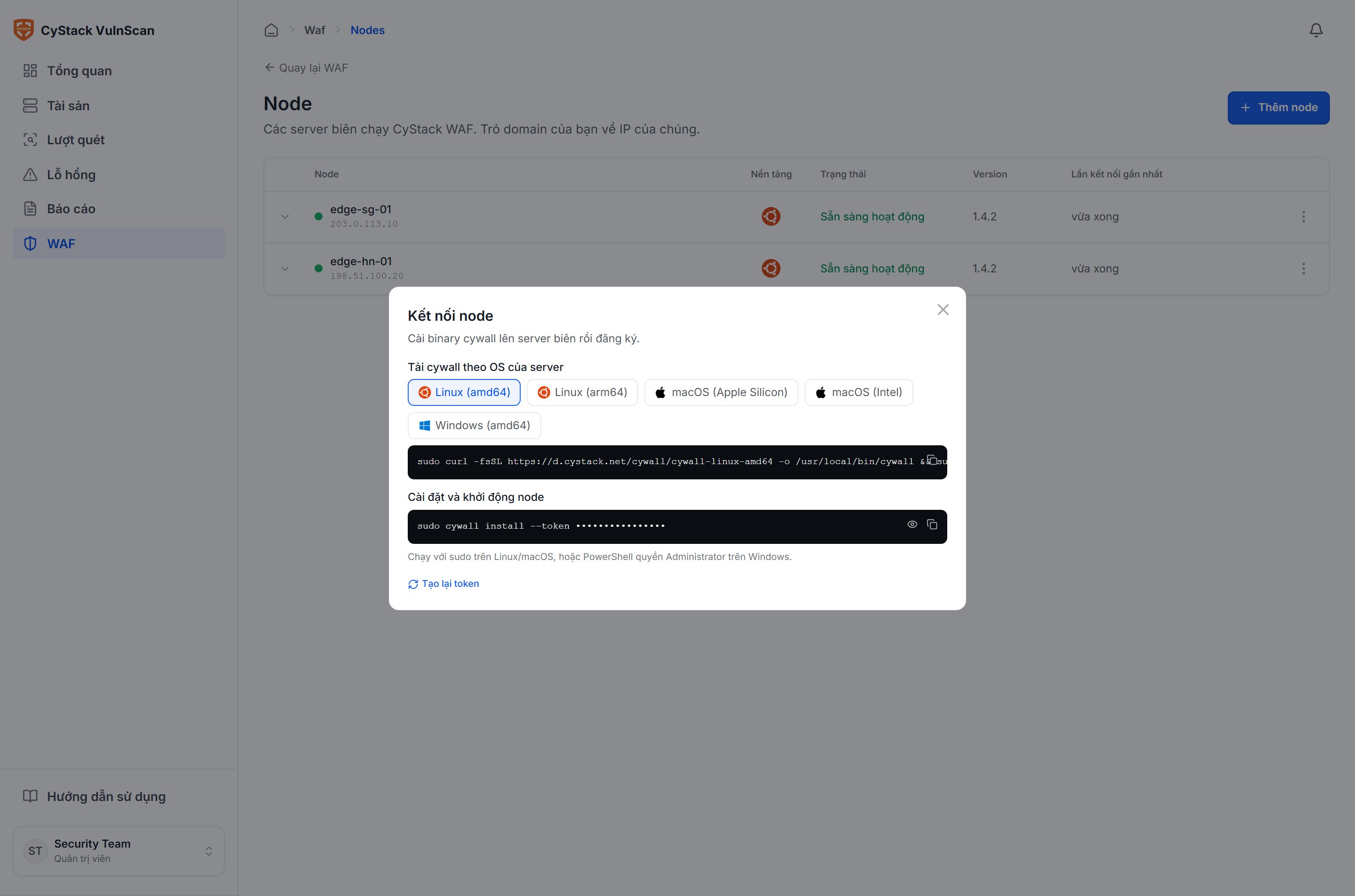 Cửa sổ hướng dẫn cài đặt node