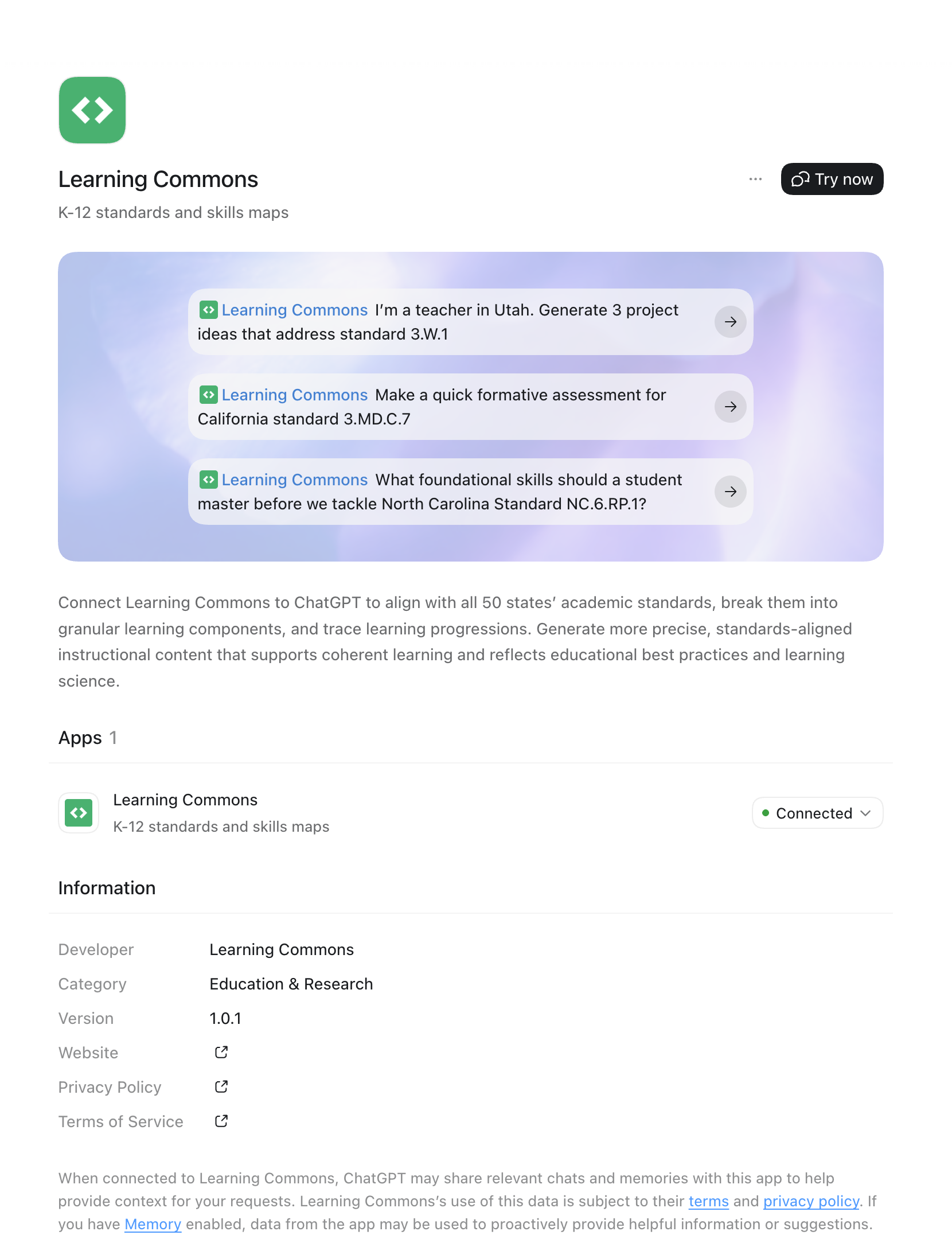 Learning Commons ChatGPT plugin
