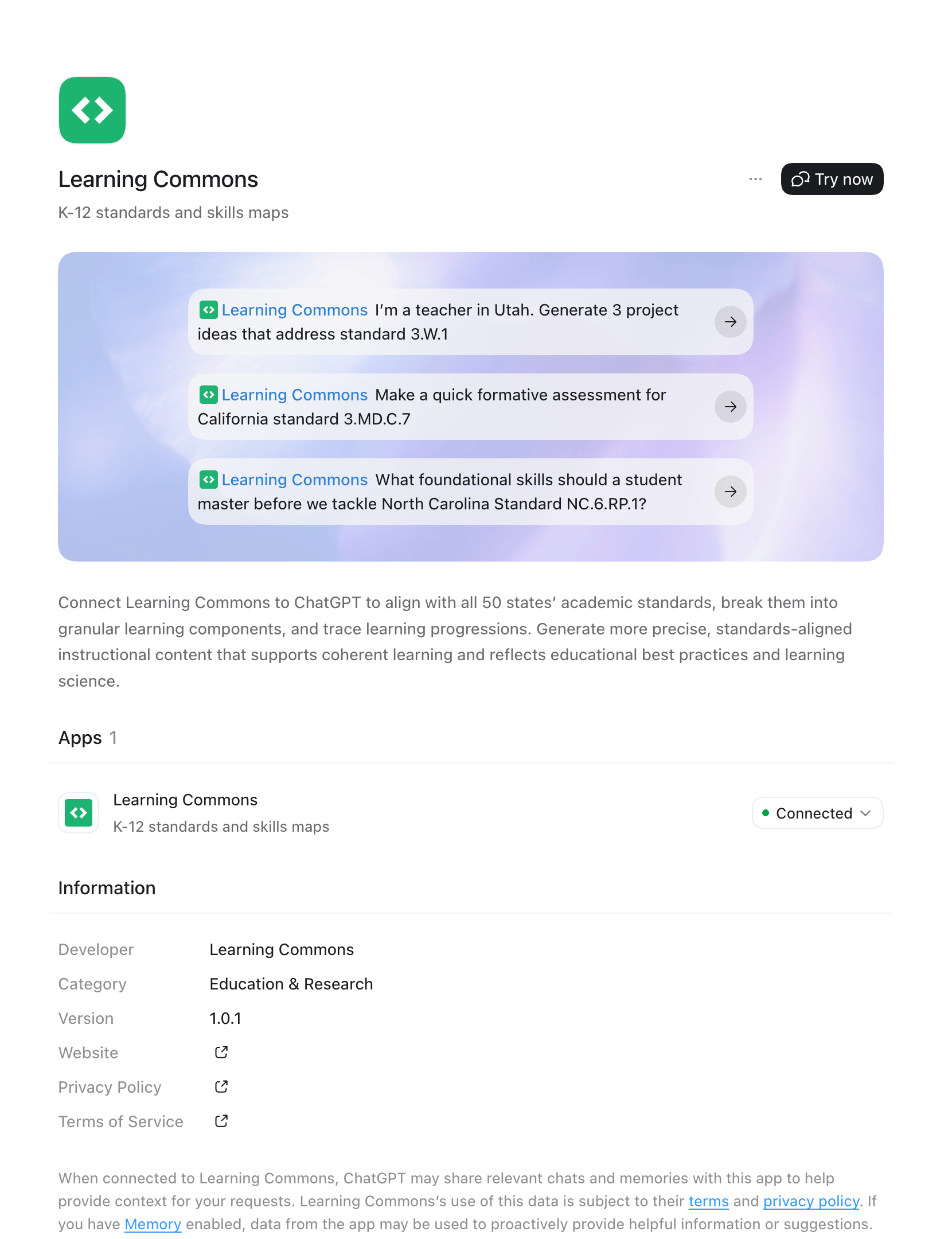 Learning Commons ChatGPT plugin