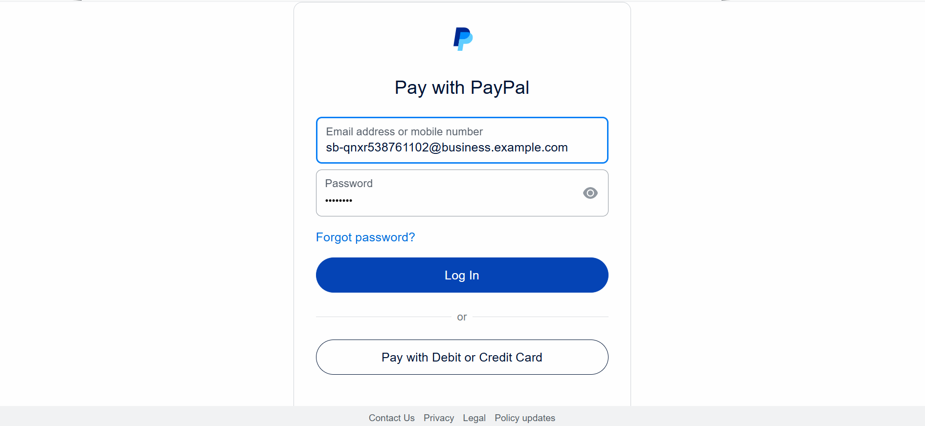 PayPal login screen