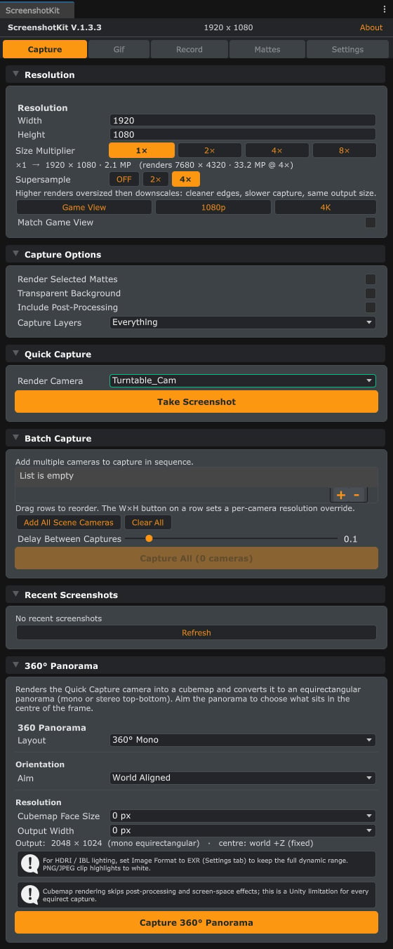 The ScreenshotKit window showing the Capture tab